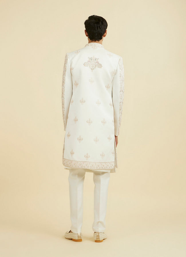 Manyavar Men White-Pink Open Sherwani Set