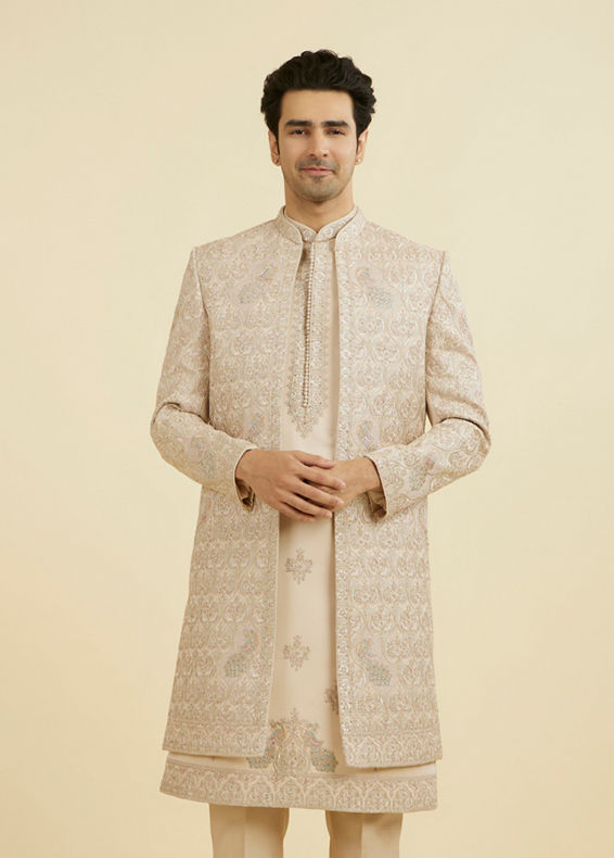 Manyavar Men Champagne Opulence Open Sherwani