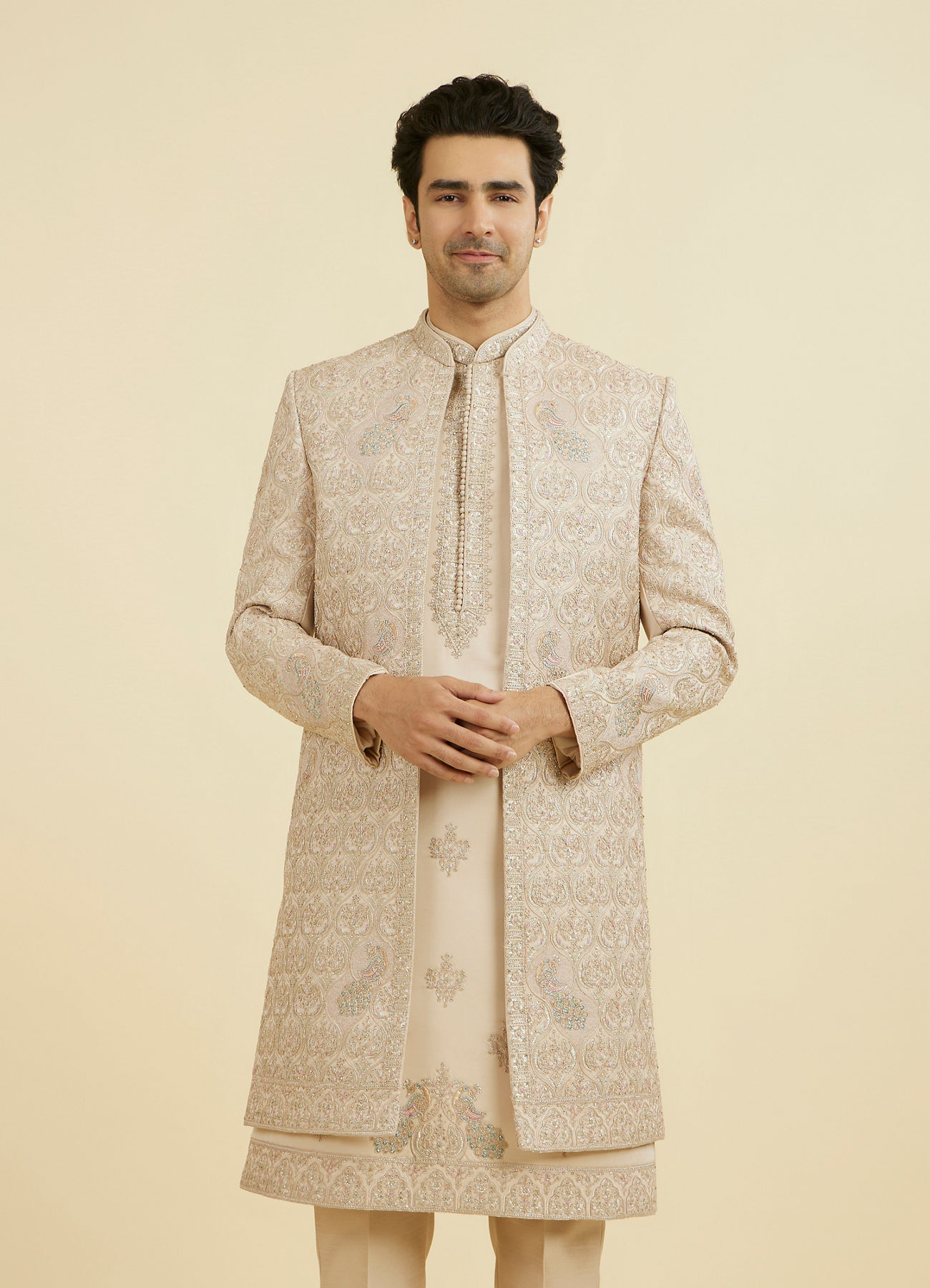 Manyavar Men Champagne Opulence Open Sherwani