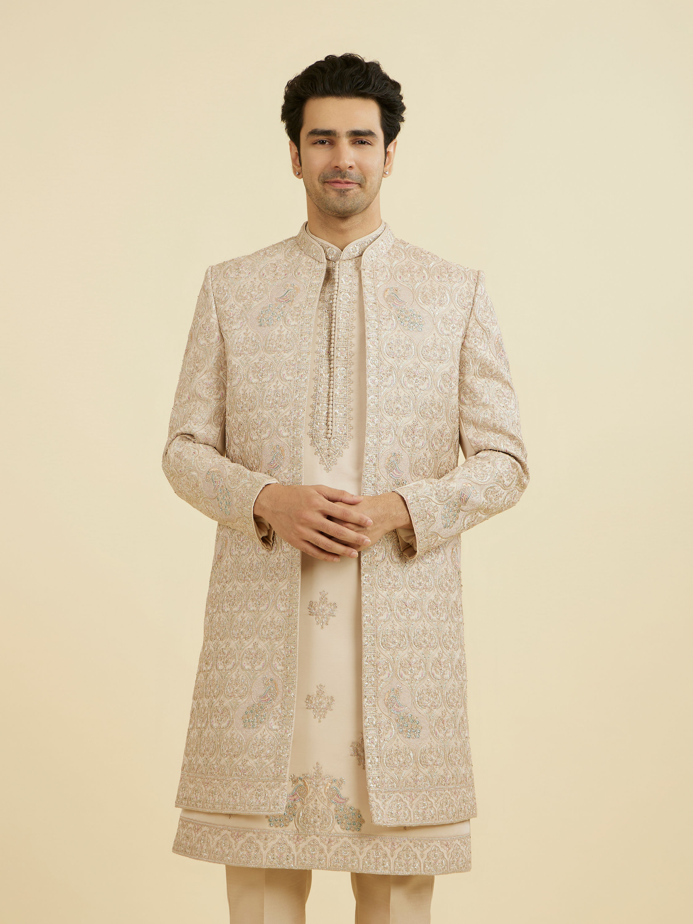 Manyavar Men Champagne Opulence Open Sherwani