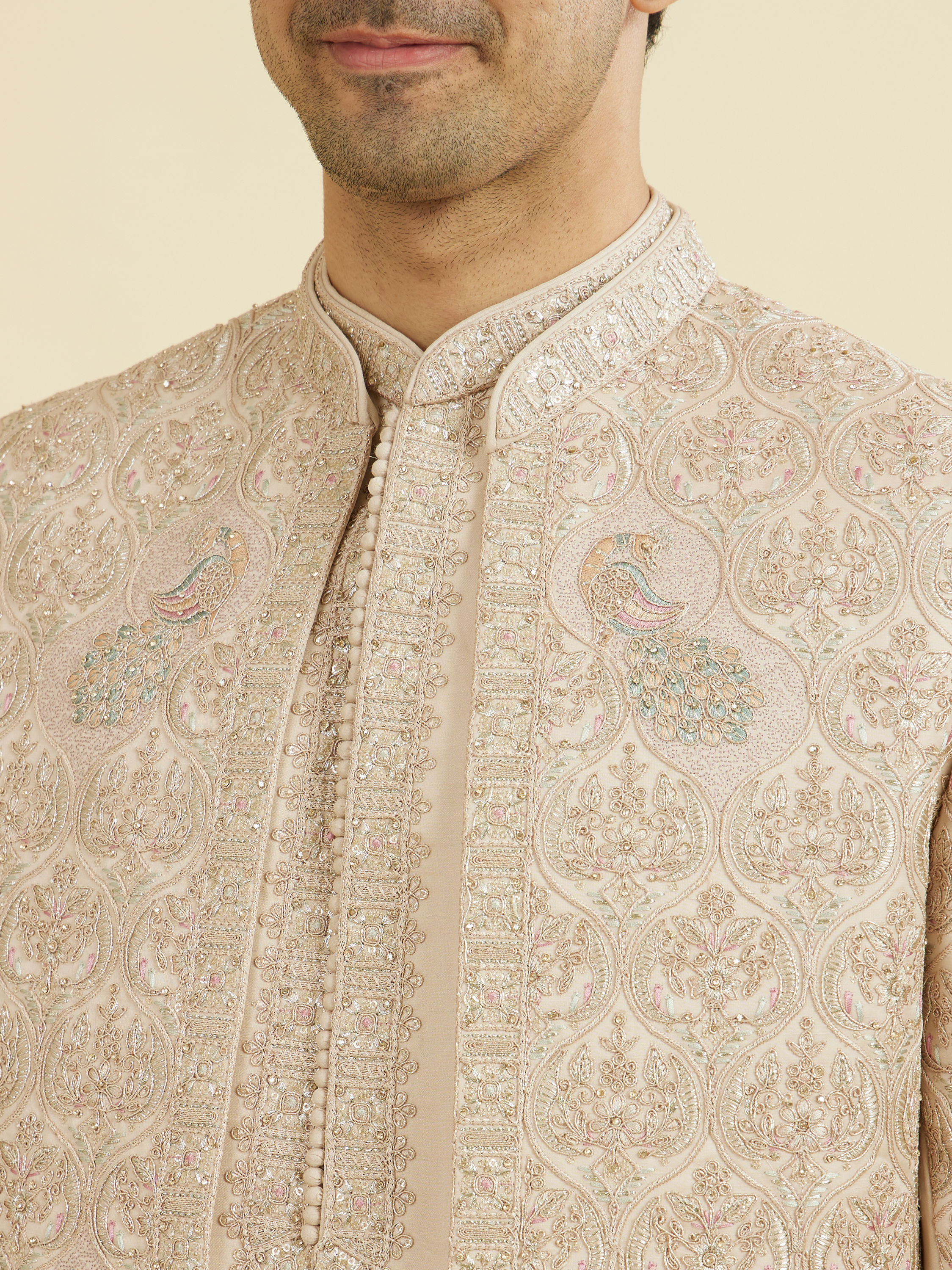 Manyavar Men Champagne Opulence Open Sherwani