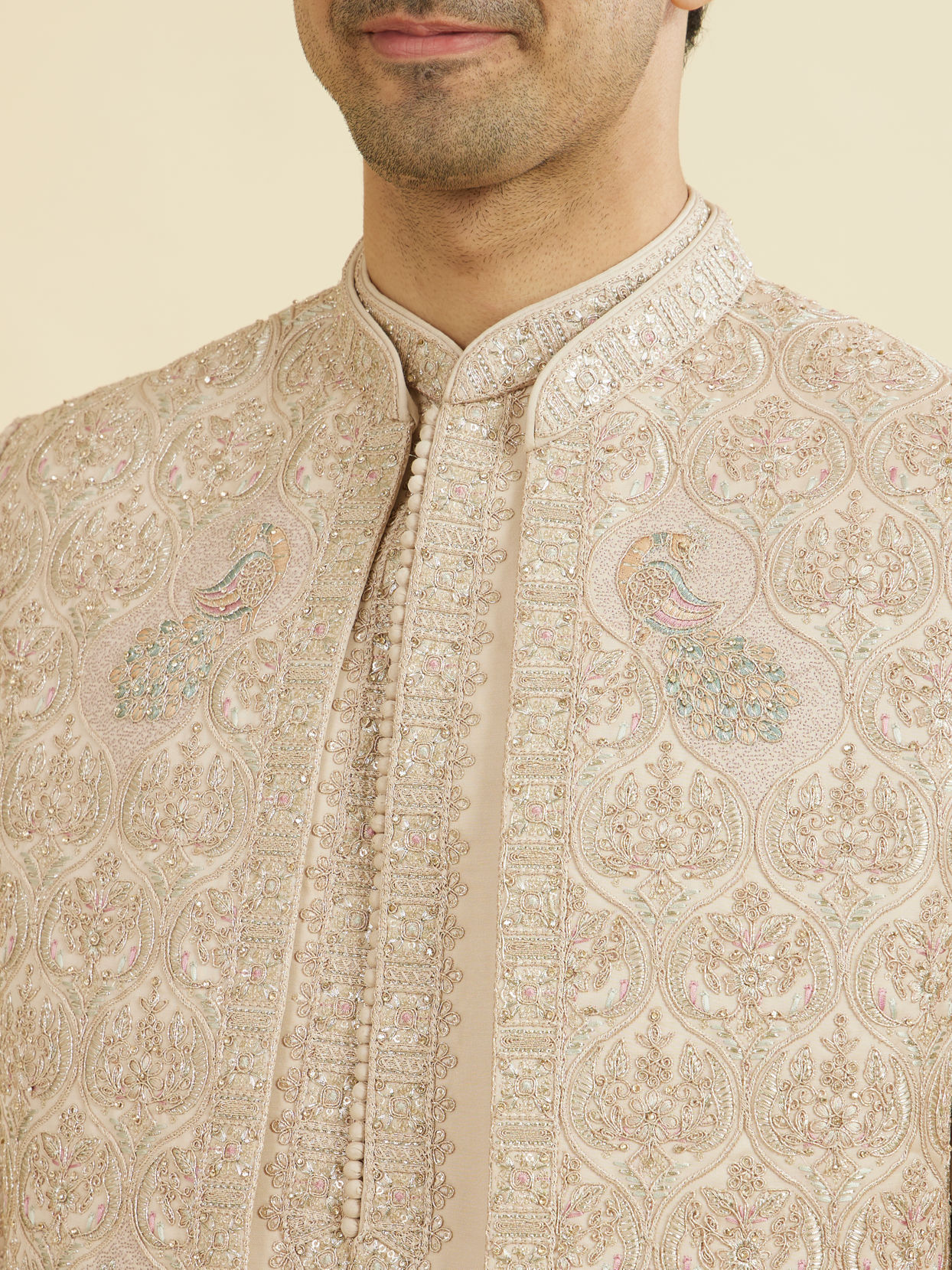 Manyavar Men Champagne Opulence Open Sherwani