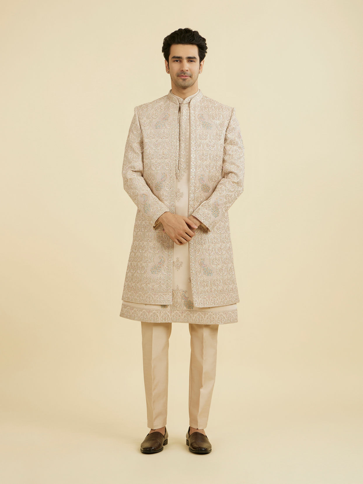 Manyavar Men Champagne Opulence Open Sherwani