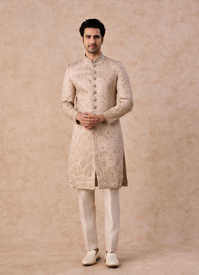 Manyavar Men Exquisite Beige Sherwani