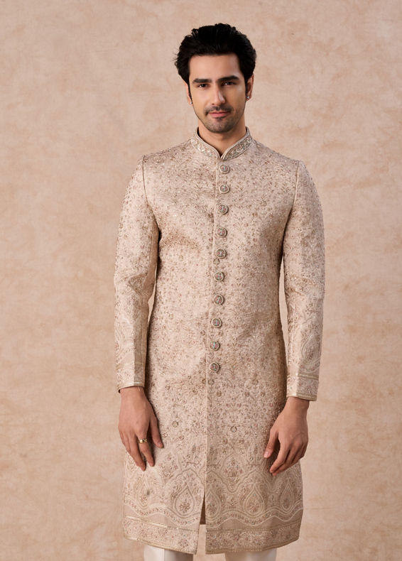 Manyavar Men Exquisite Beige Sherwani