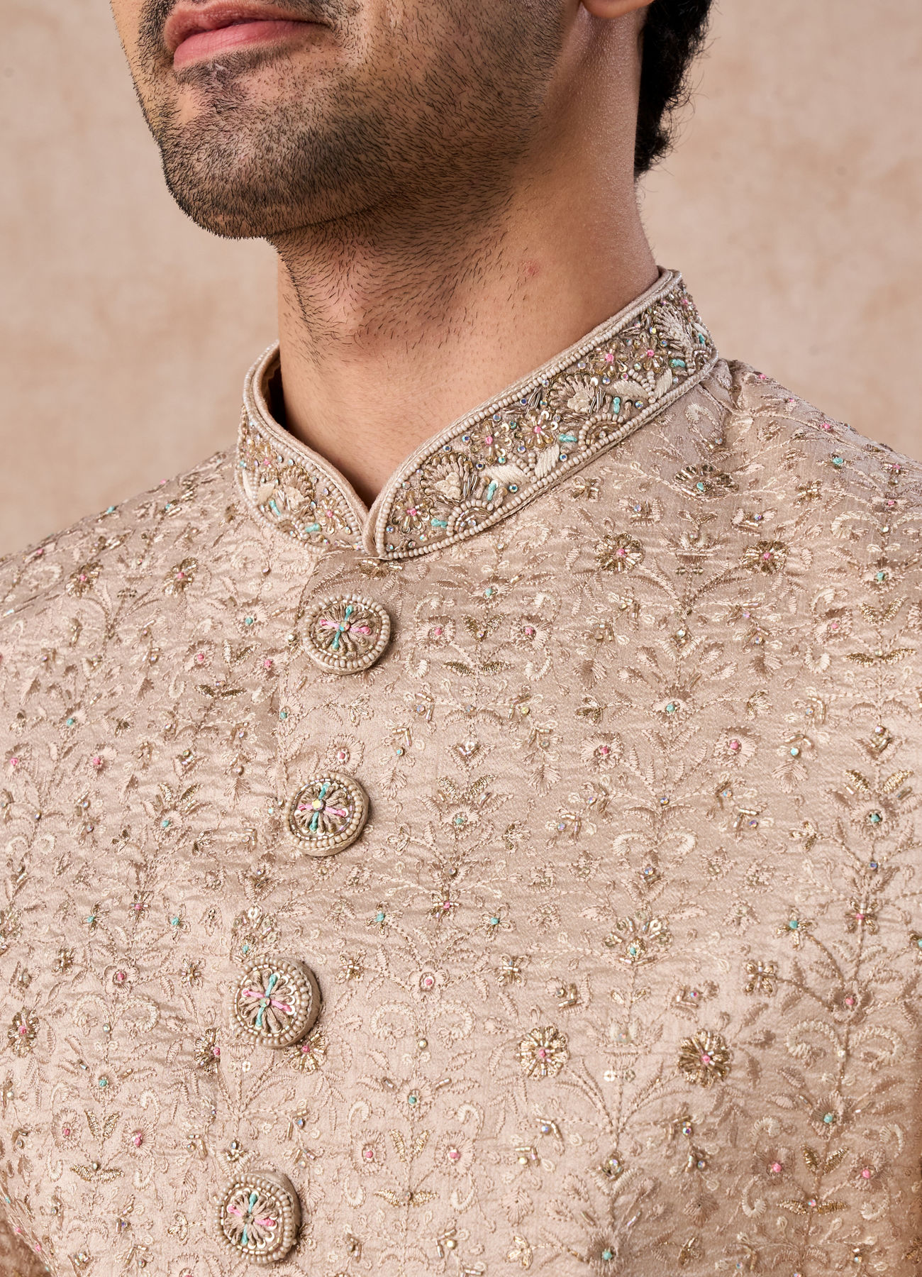 Manyavar Men Exquisite Beige Sherwani