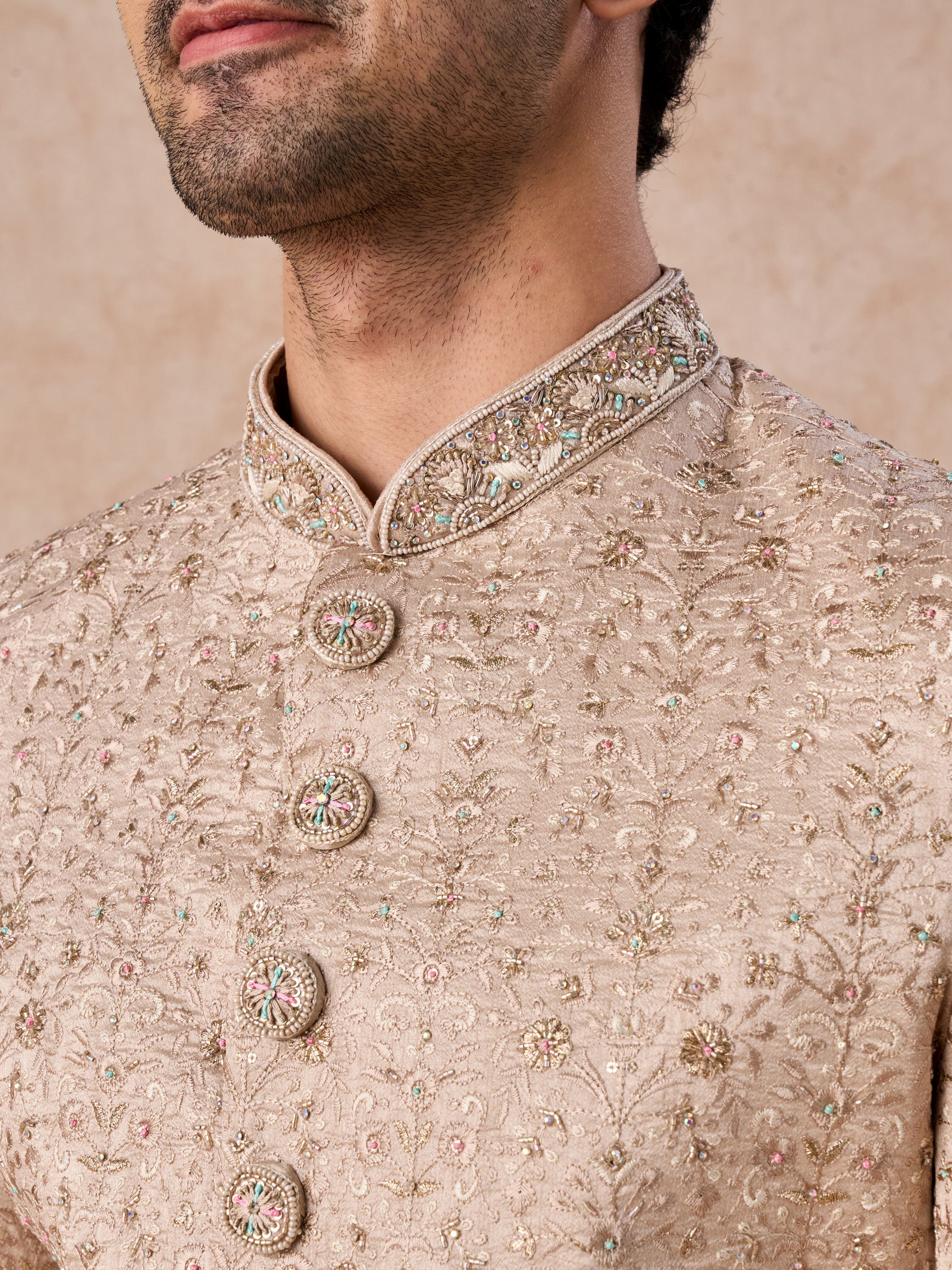 Manyavar Men Exquisite Beige Sherwani