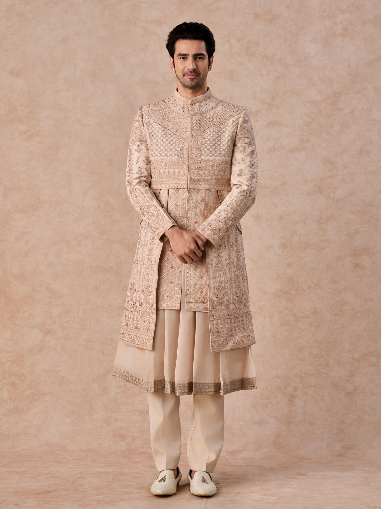 Manyavar Men Champagne Splendor Open Sherwani