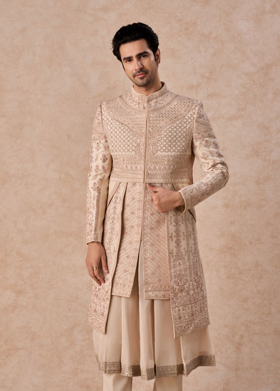 Manyavar Men Champagne Splendor Open Sherwani