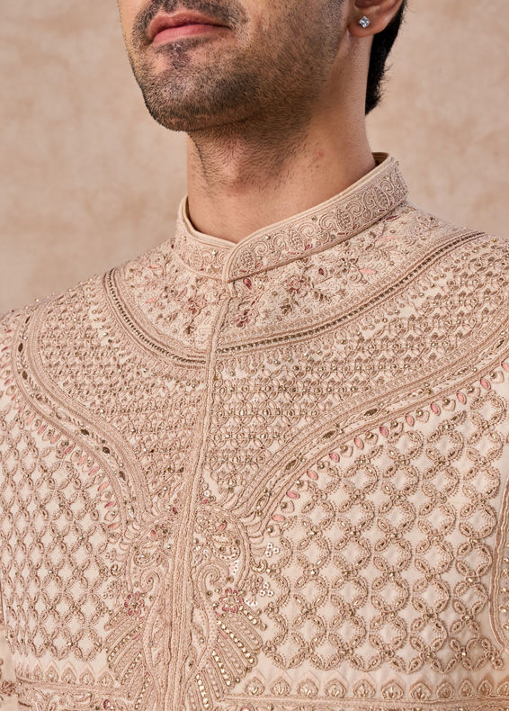 Manyavar Men Champagne Splendor Open Sherwani