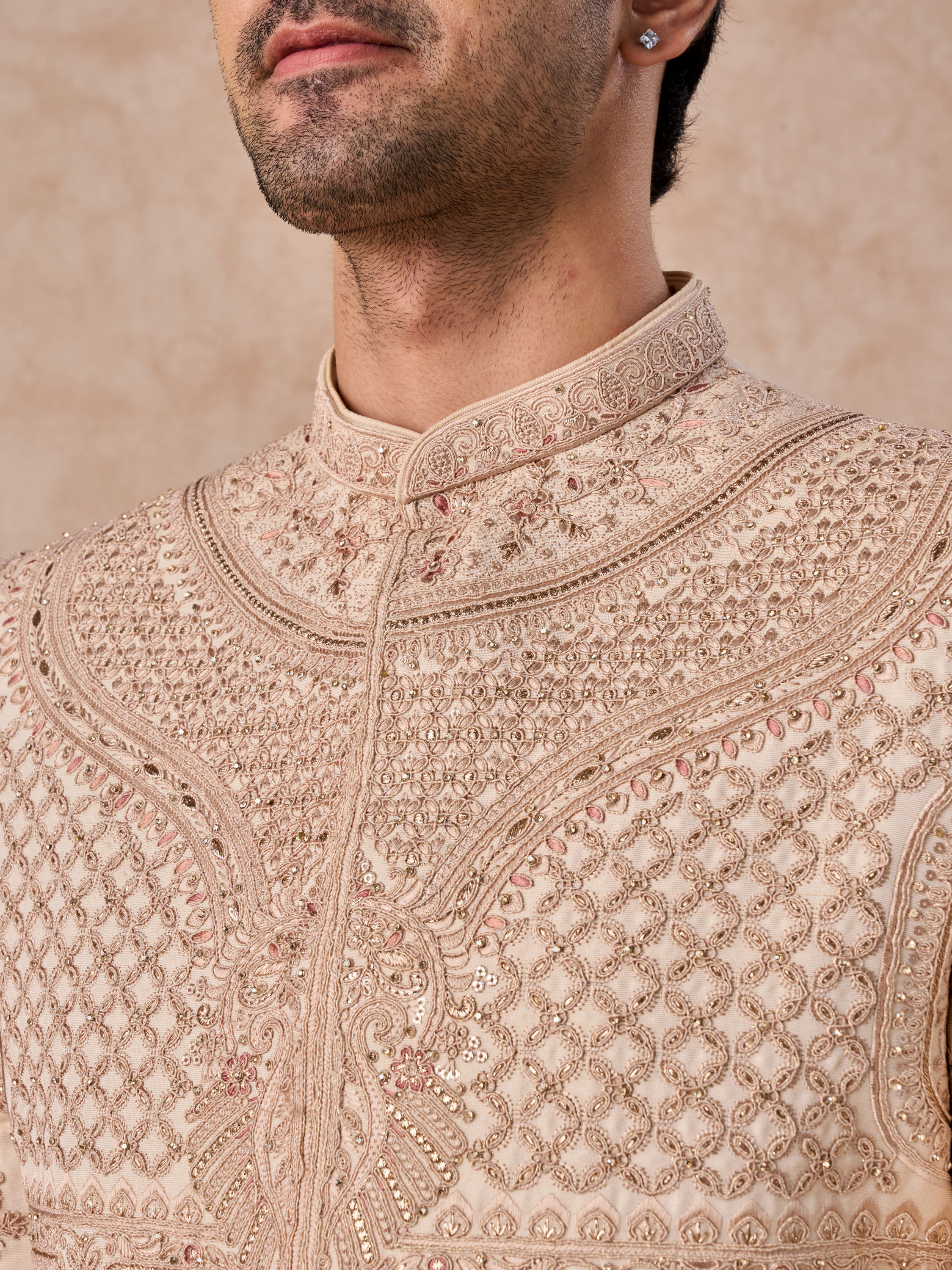 Manyavar Men Champagne Splendor Open Sherwani