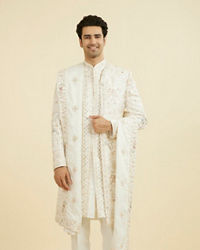 Manyavar Men Warm White Elegance Open Sherwani