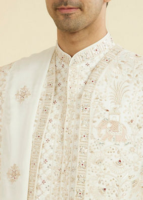 Manyavar Men Warm White Elegance Open Sherwani
