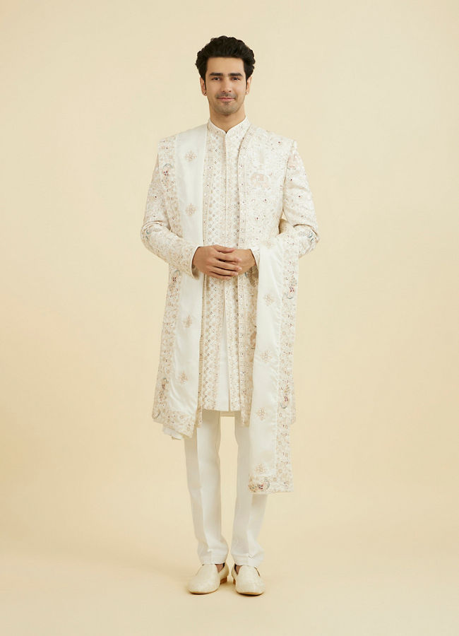 Manyavar Men Warm White Elegance Open Sherwani