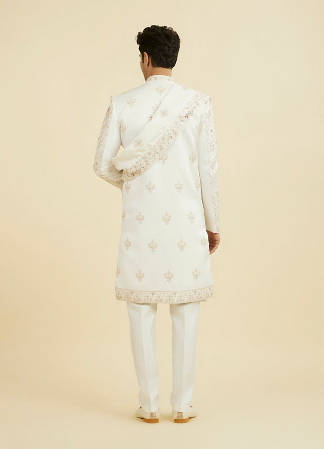 Manyavar Men Warm White Elegance Open Sherwani