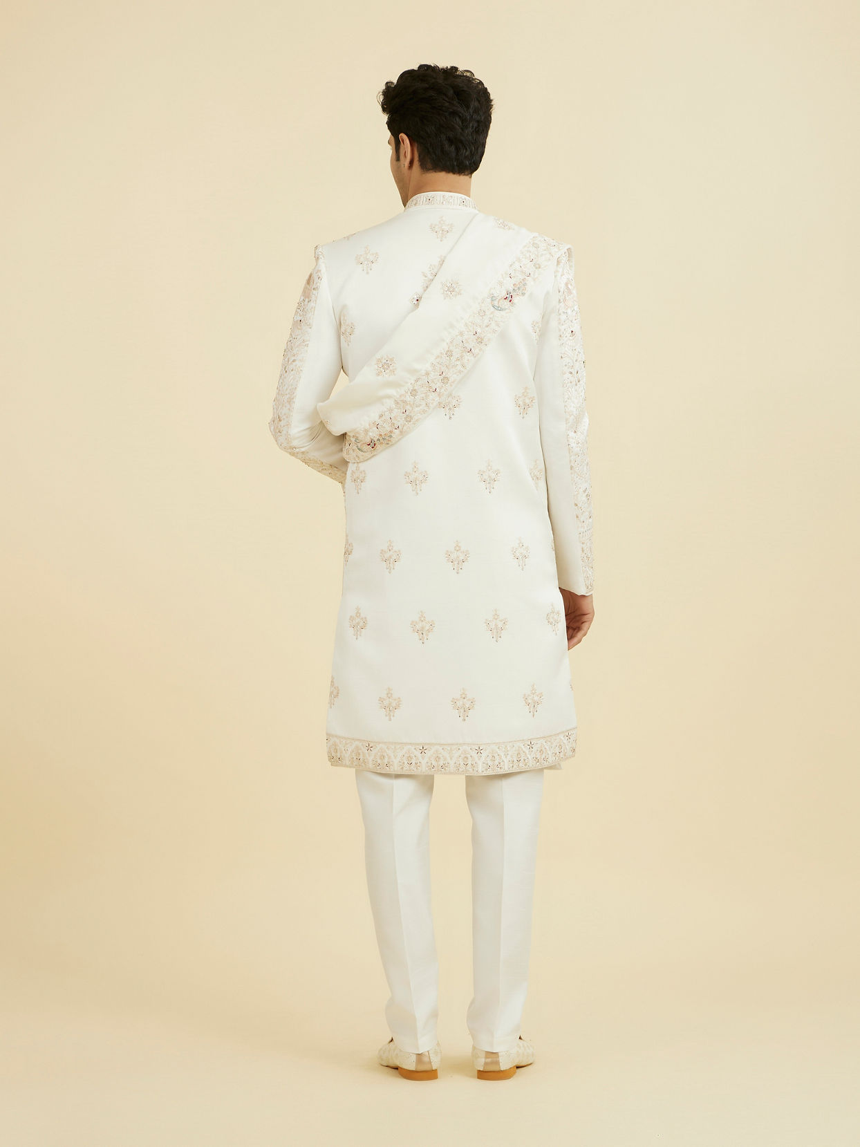 Manyavar Men Warm White Elegance Open Sherwani