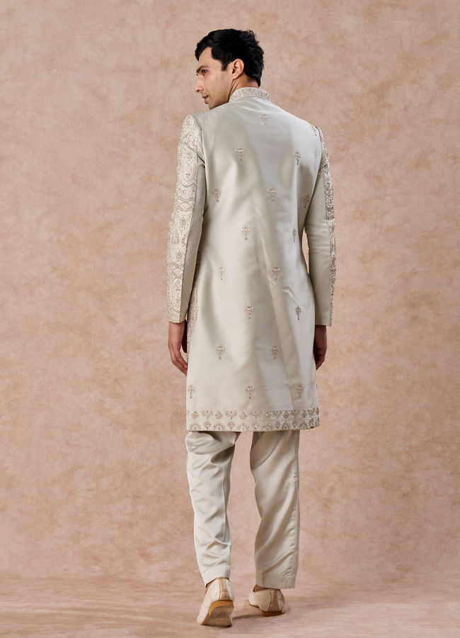 Manyavar Men Pista Green Satin Splendor Sherwani