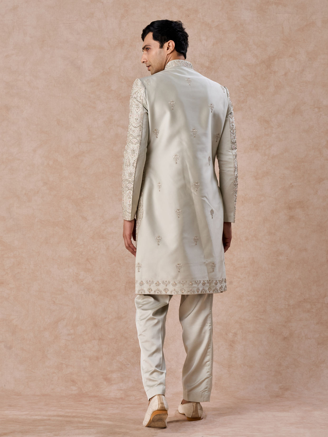 Manyavar Men Pista Green Satin Splendor Sherwani