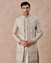 Manyavar Men Pista Green Satin Splendor Open Sherwani