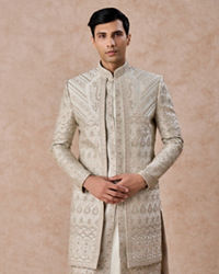 Manyavar Men Pista Green Satin Splendor Sherwani