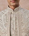 Manyavar Men Pista Green Satin Splendor Open Sherwani