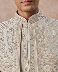 Manyavar Men Pista Green Satin Splendor Sherwani