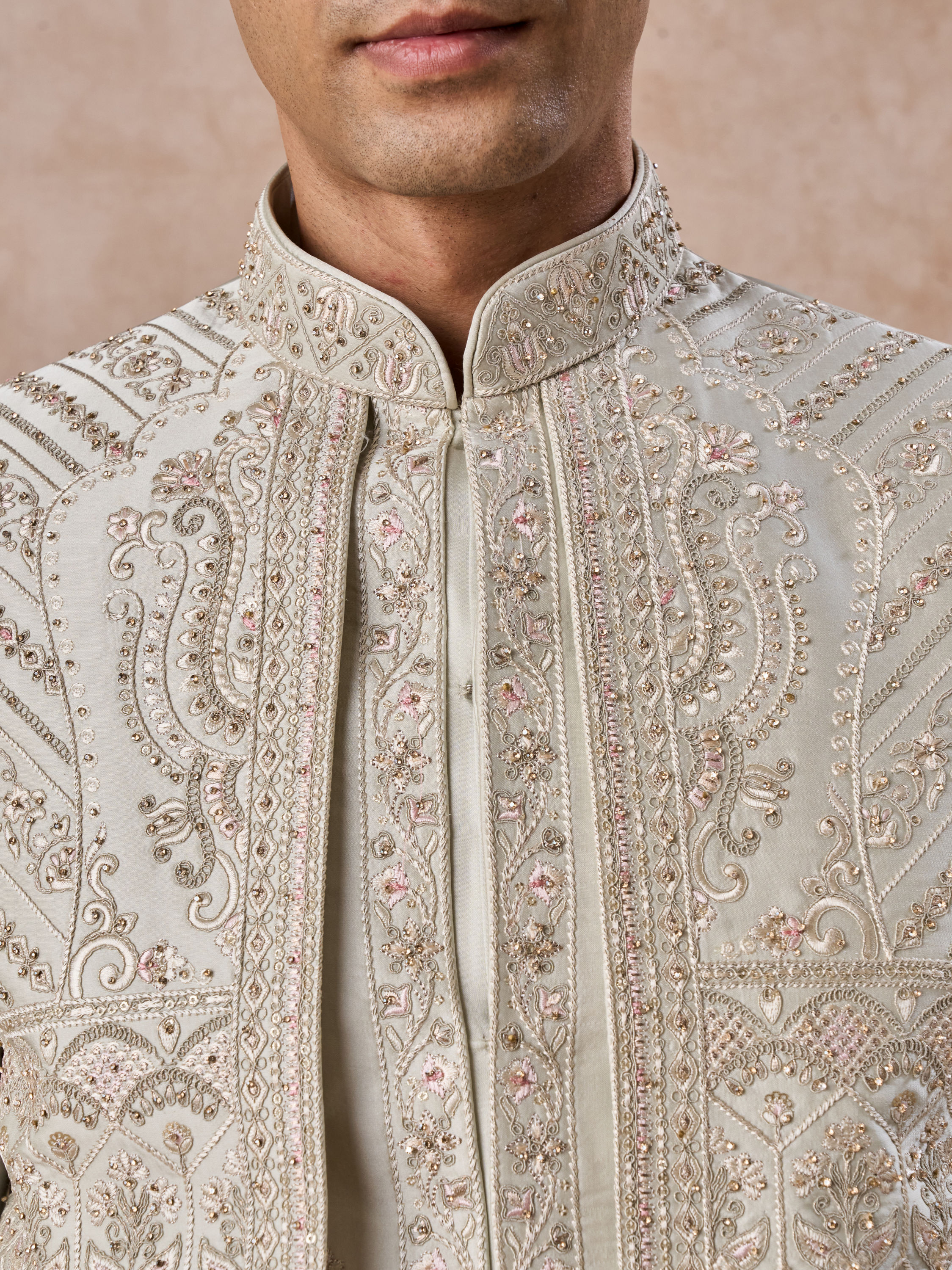 Manyavar Men Pista Green Satin Splendor Sherwani