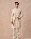Manyavar Men Beige Satin Effect Sherwani