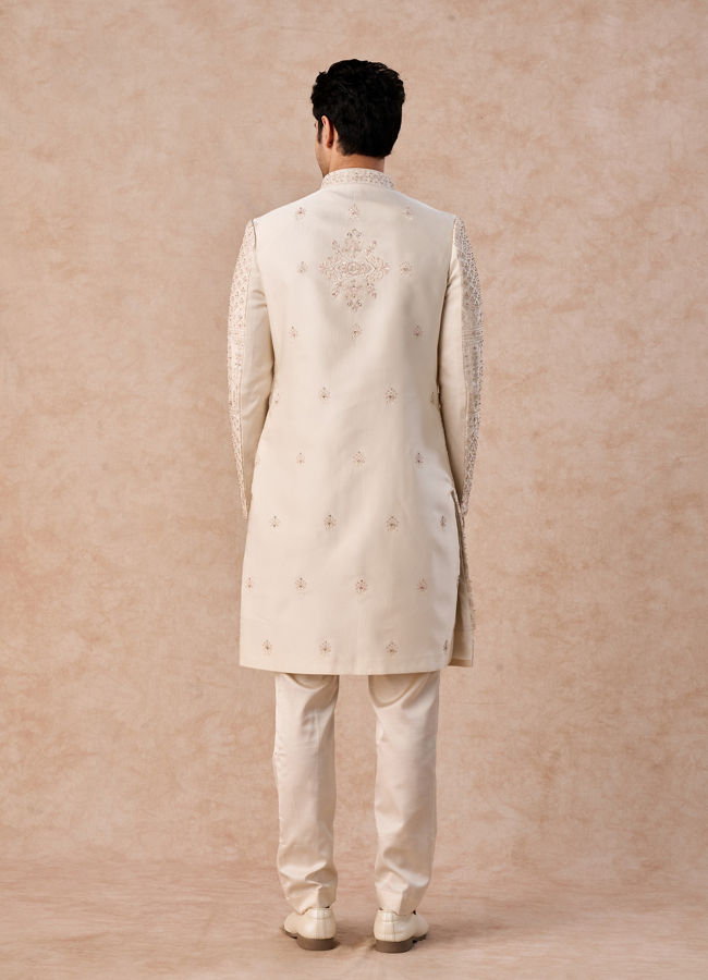 Manyavar Men Beige Satin Effect Sherwani