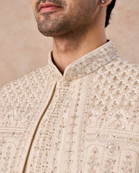 Manyavar Men Beige Satin Effect Open Sherwani