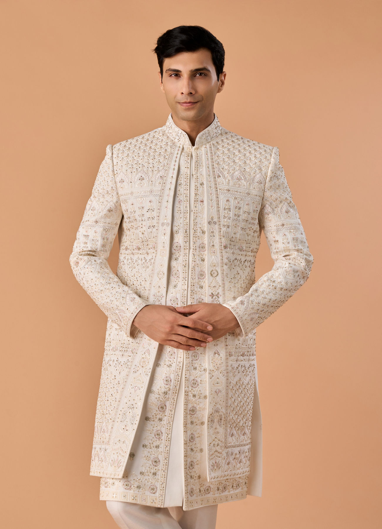 Manyavar Men Creamy Opulence Open Sherwani
