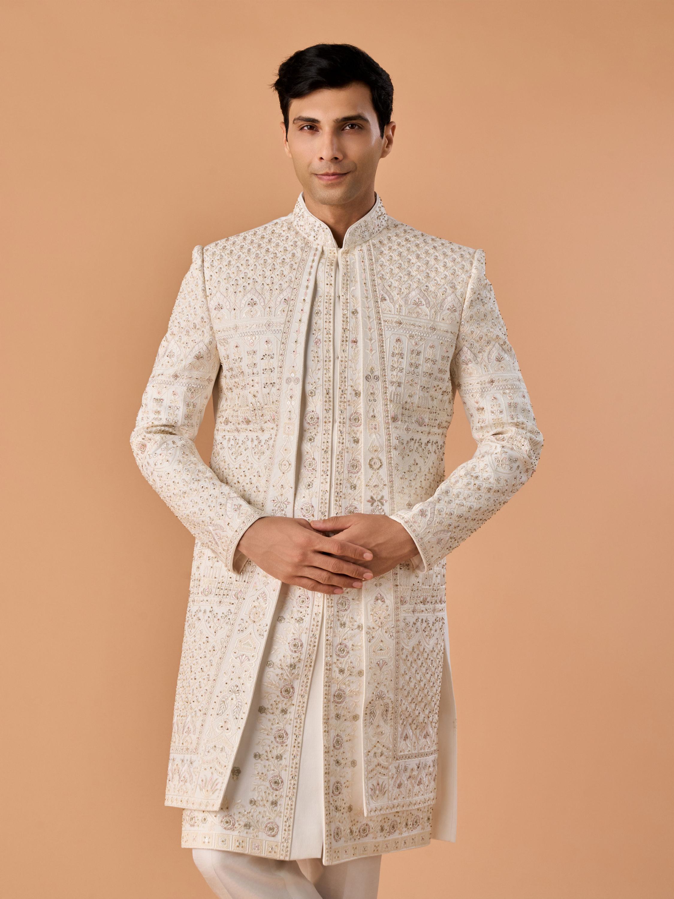 Manyavar Men Creamy Opulence Open Sherwani