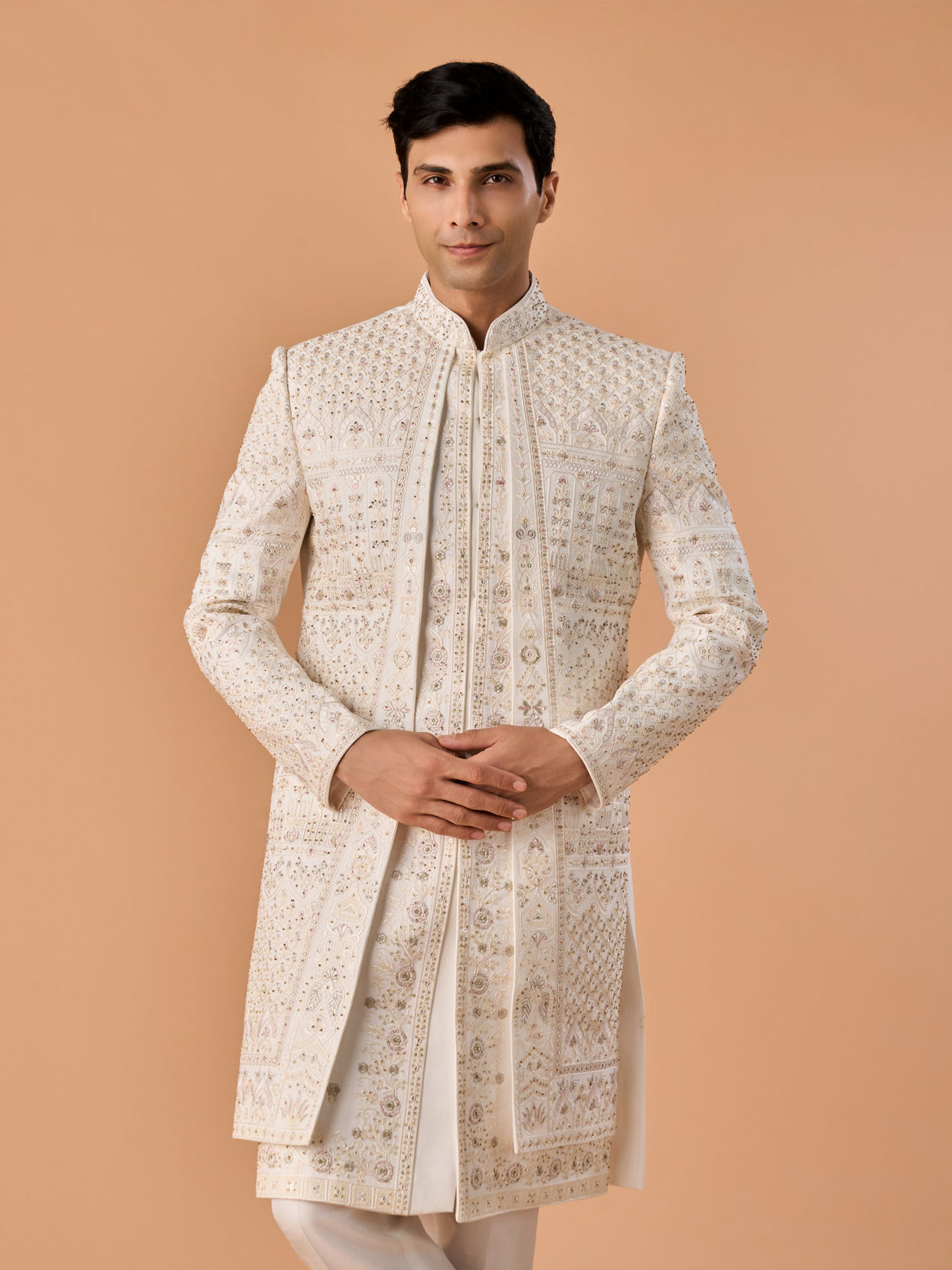 Manyavar Men Creamy Opulence Open Sherwani