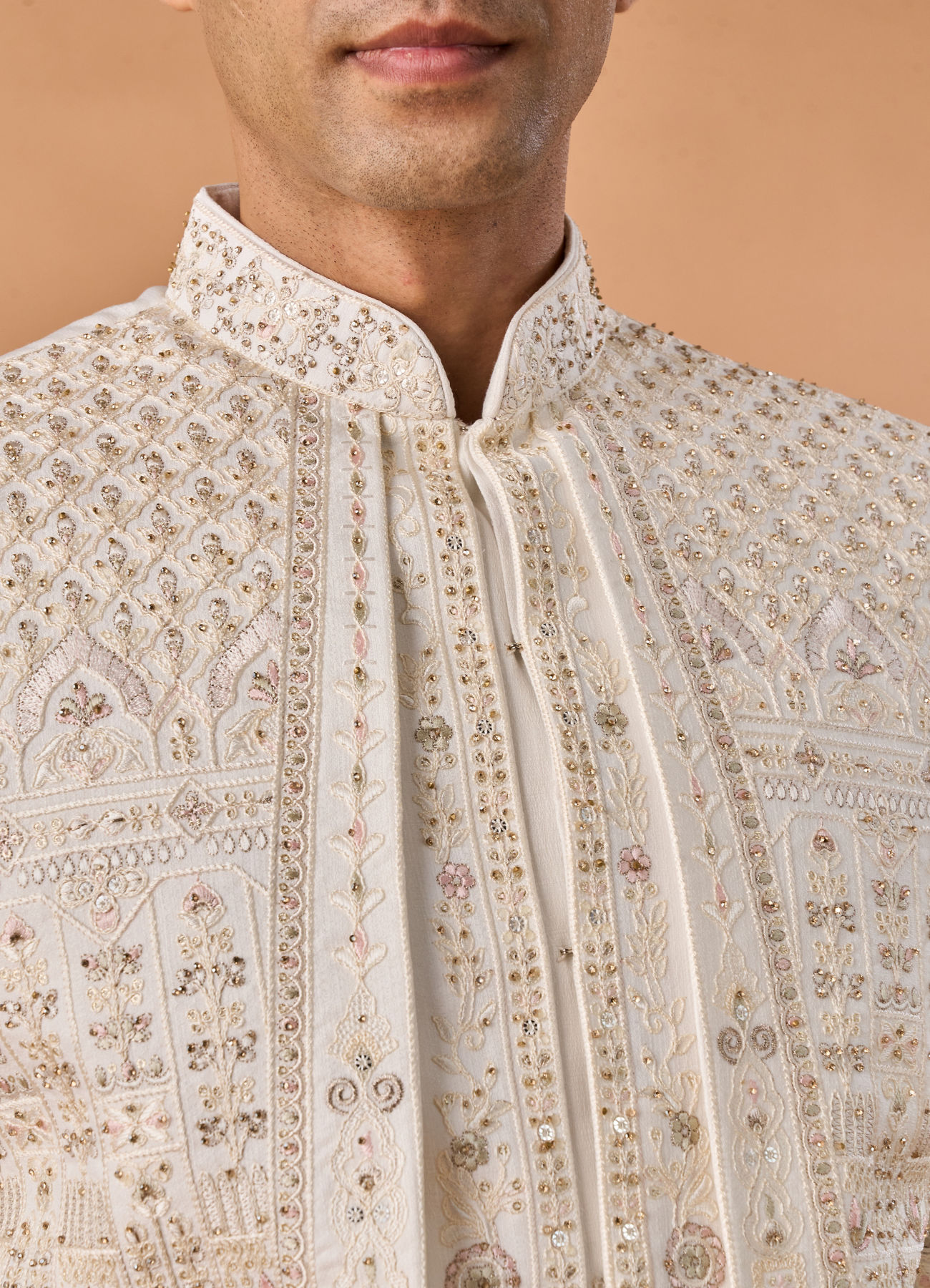 Manyavar Men Creamy Opulence Open Sherwani