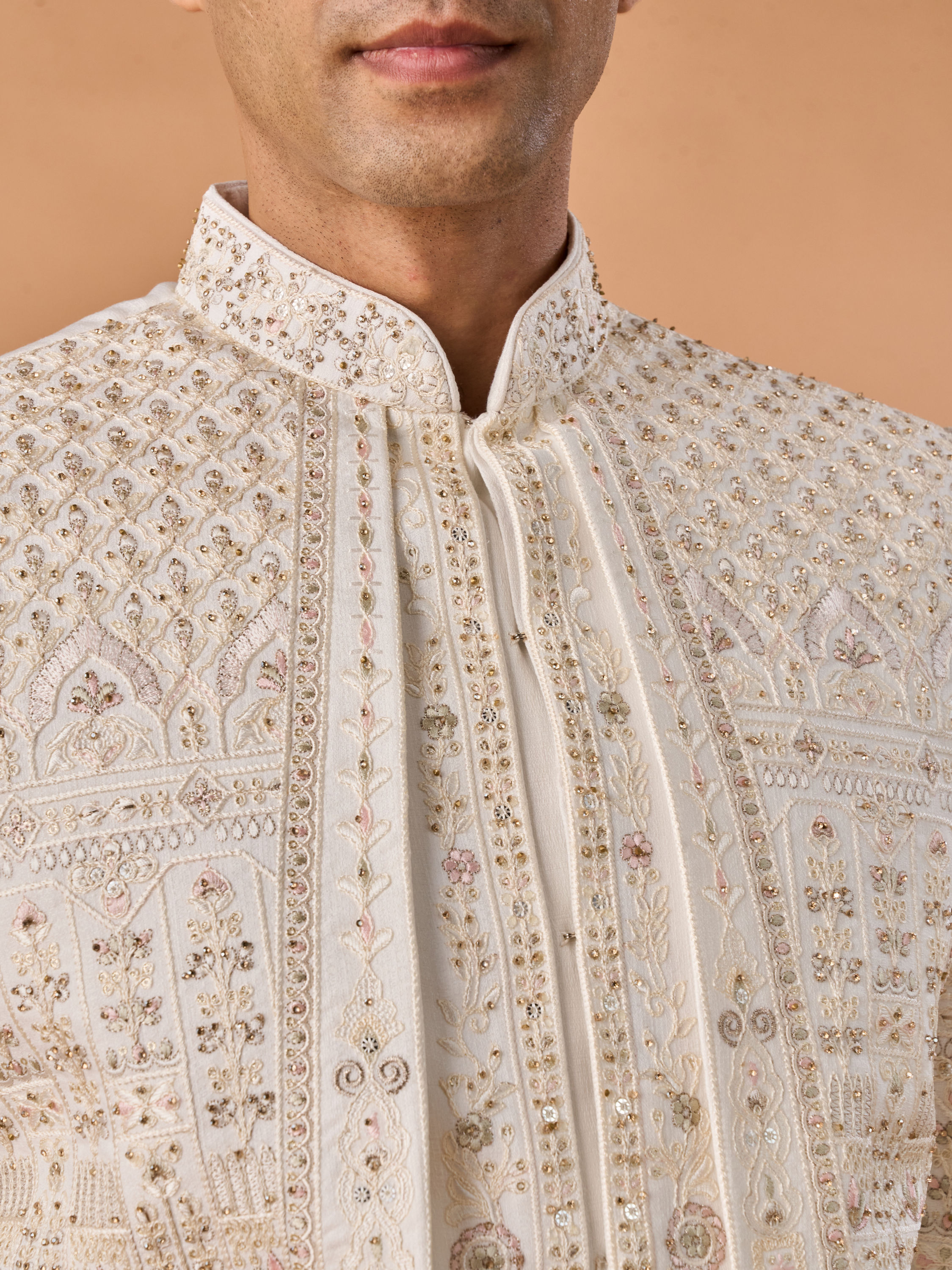 Manyavar Men Creamy Opulence Open Sherwani