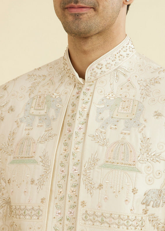 Manyavar Men Regal Beige Open Sherwani Set