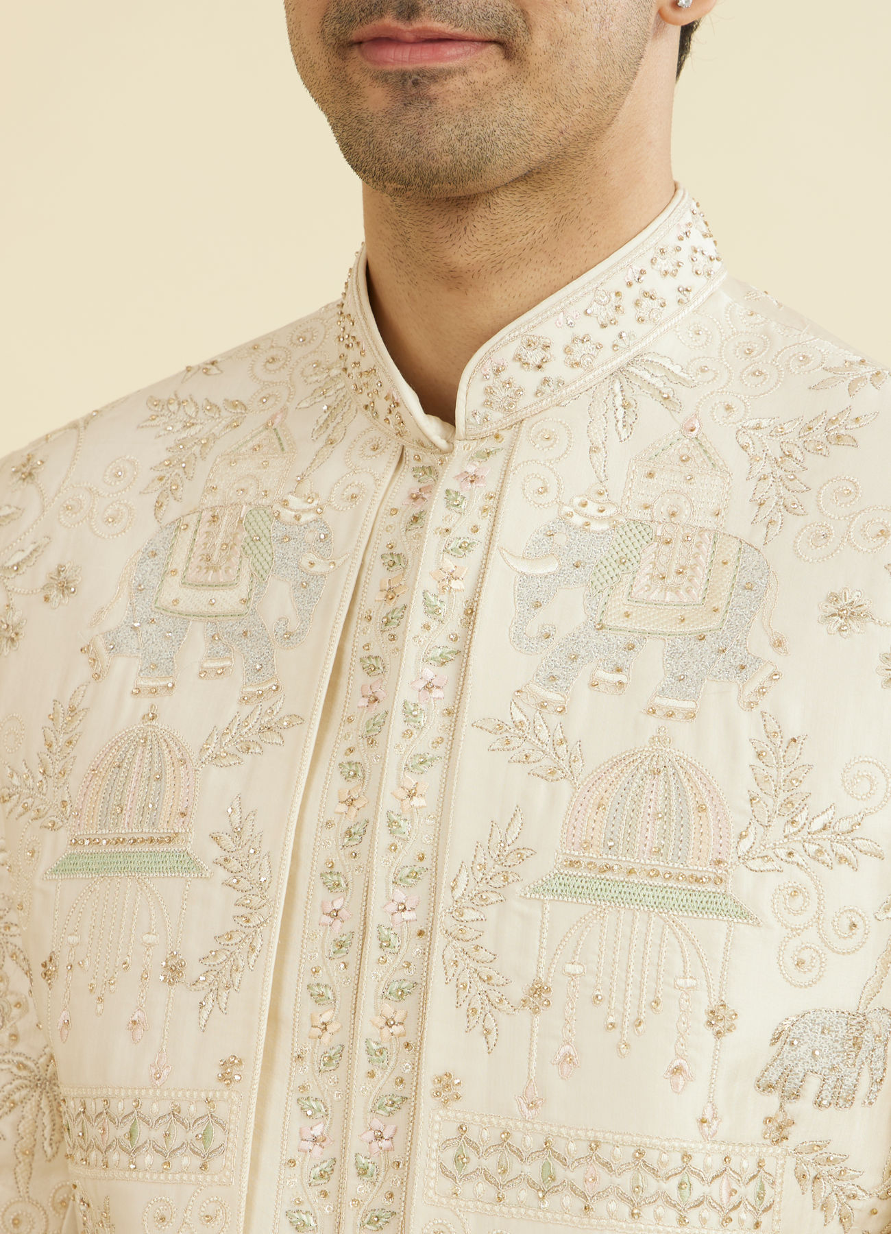 Manyavar Men Regal Beige Open Sherwani Set