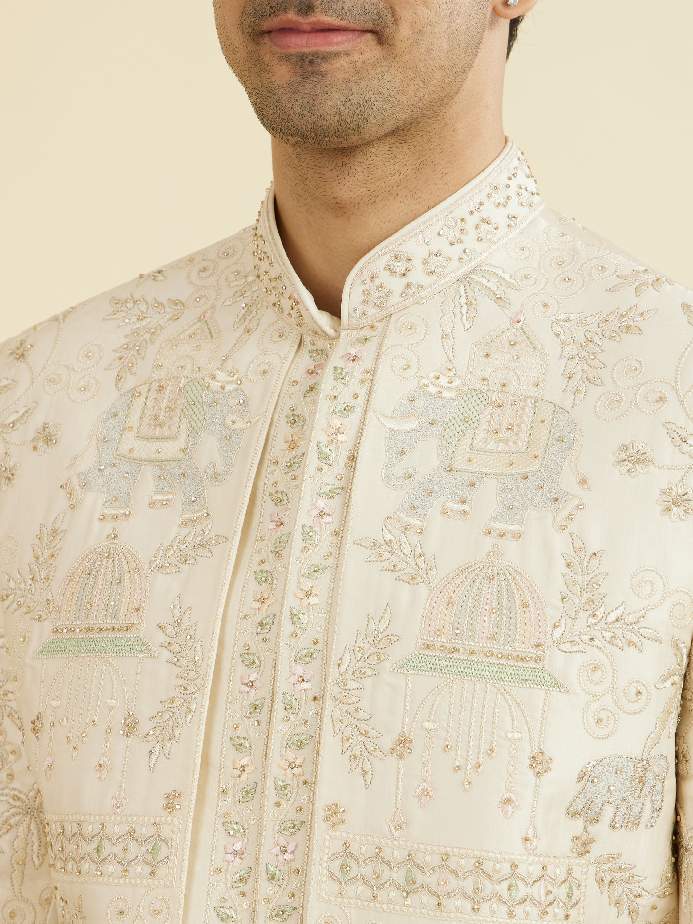 Manyavar Men Regal Beige Open Sherwani Set