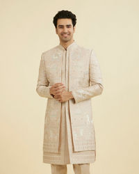 Manyavar Men Natural Beige Open Sherwani