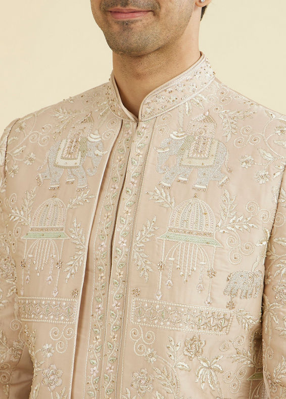 Manyavar Men Natural Beige Open Sherwani