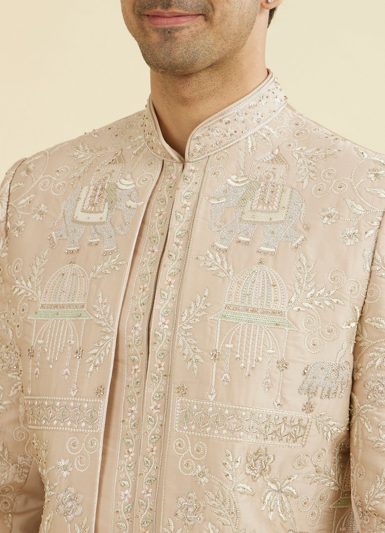 Manyavar Men Natural Beige Open Sherwani
