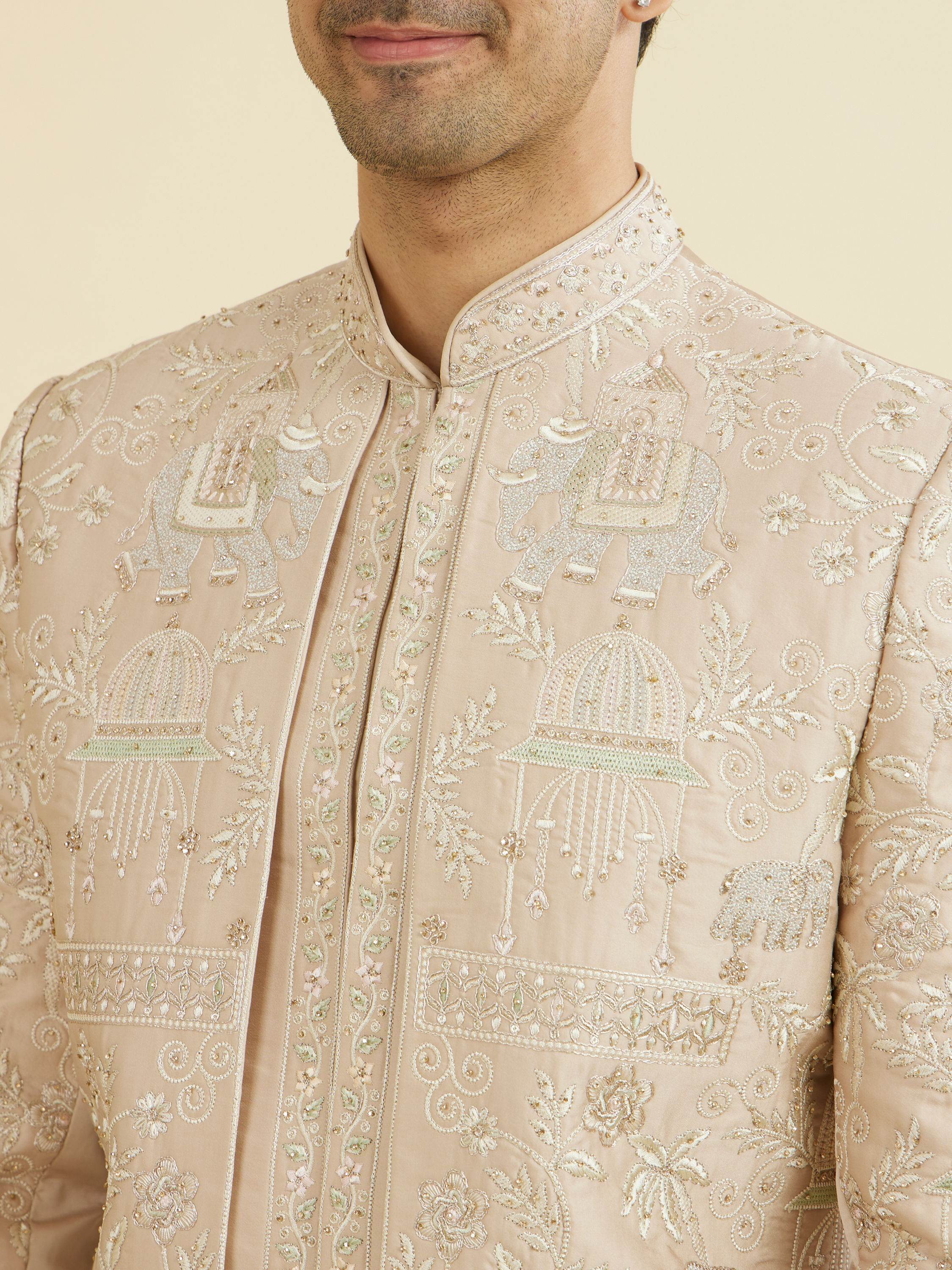 Manyavar Men Natural Beige Open Sherwani