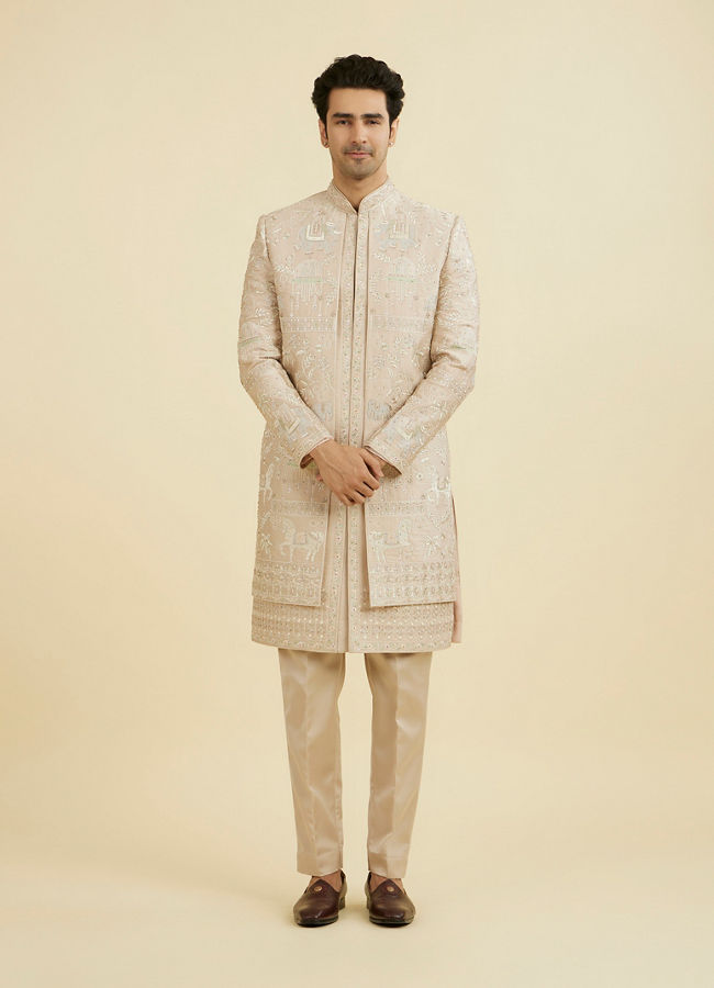 Manyavar Men Natural Beige Open Sherwani