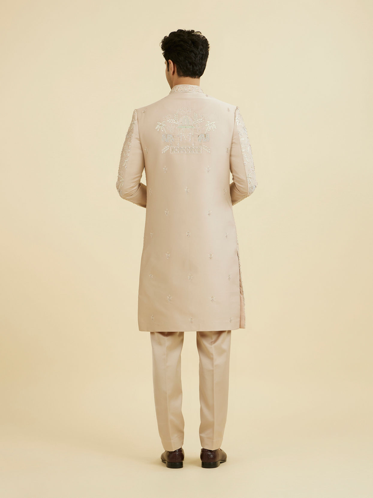 Manyavar Men Natural Beige Open Sherwani