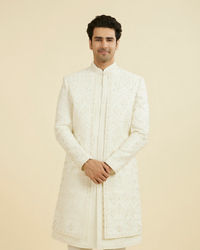 Manyavar Men Regal Cream Satin Open Sherwani