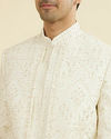 Manyavar Men Regal Cream Satin Open Sherwani