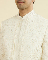 Manyavar Men Regal Cream Satin Open Sherwani