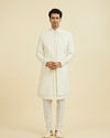 Manyavar Men Regal Cream Satin Open Sherwani