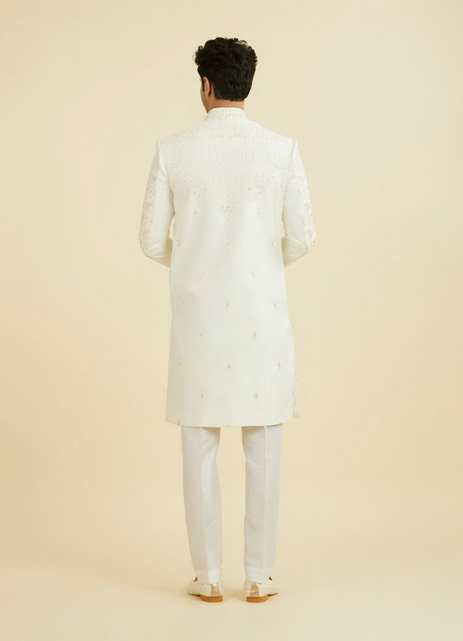 Manyavar Men Regal Cream Satin Open Sherwani