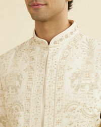 Manyavar Men Royal Cream Open Sherwani Ensemble